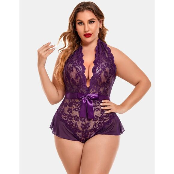 Avidlove Purple Halter Neck Lace Lingerie Bodysuit NEW - Picture 1 of 5